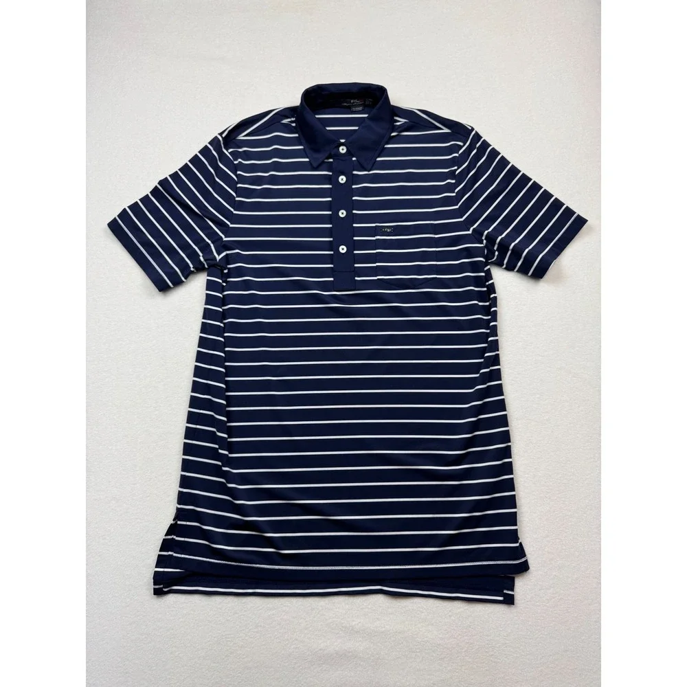 RLX Ralph Lauren Striped Polo Shirt Mens S Navy Blue White‎ Golf Performance